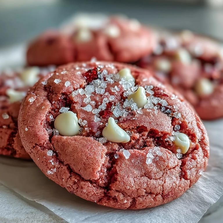 Plate of soft Pink Velvet Cookies served with a glass of milk for a sweet treat.