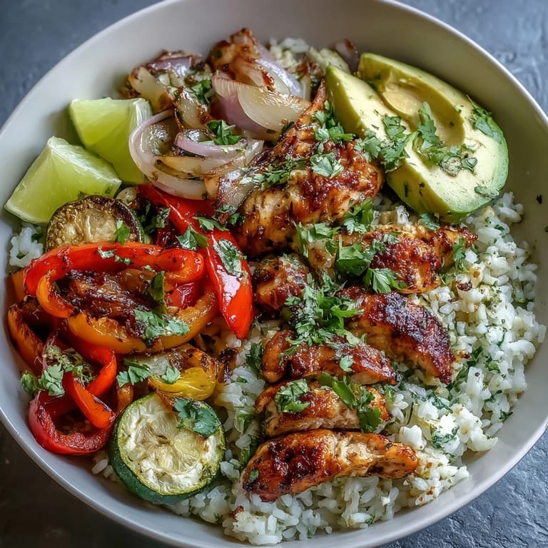 Vibrant Tex-Mex Sheet Pan Fajita Bowl topped with pico de gallo and melted cheese on a rustic table.