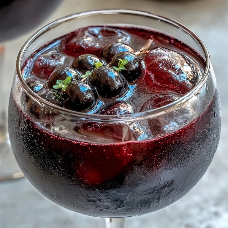 Overhead view of the Black Currant and Cassis Cocktail ingredients and preparation, showing crème de cassis and chilled white wine with ice cubes in crystal-clear glasses.