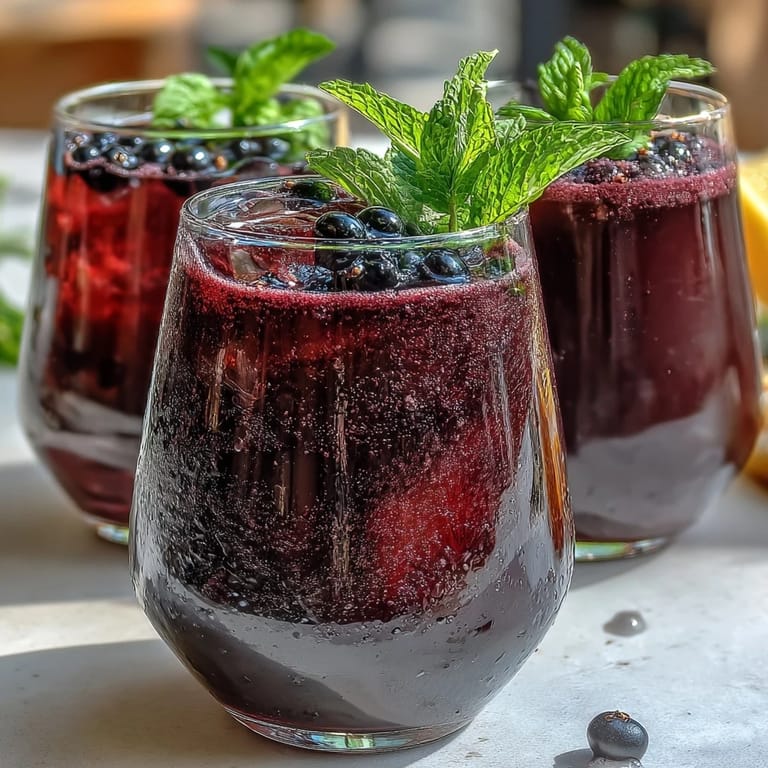 Black Currant It Berry Celebration Drink infused water with lemon slices and crushed berries in a glass pitcher.