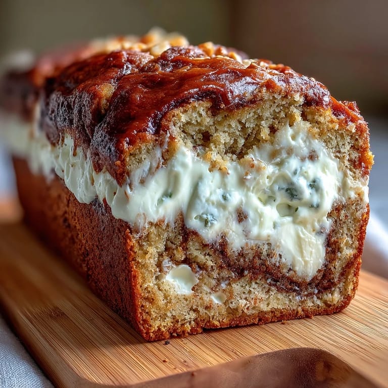 A warm loaf of Cream Cheese Cinnamon Swirl Protein Loaf cooling on a wire rack, steam rising.