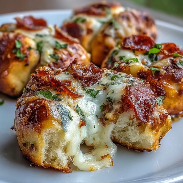 Freshly baked Pizza Roll Stuffed Garlic Knots garnished with parsley beside a dipping bowl of marinara.