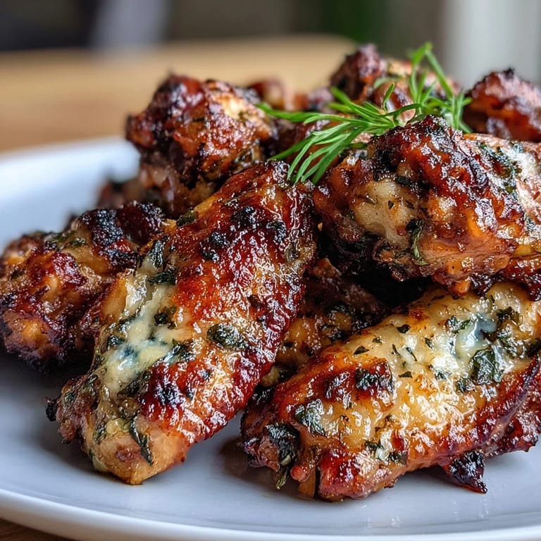 Tender, juicy chicken wings roasted until crispy, then smothered in fragrant garlic parmesan butter and served alongside crisp celery and smooth ranch dressing.