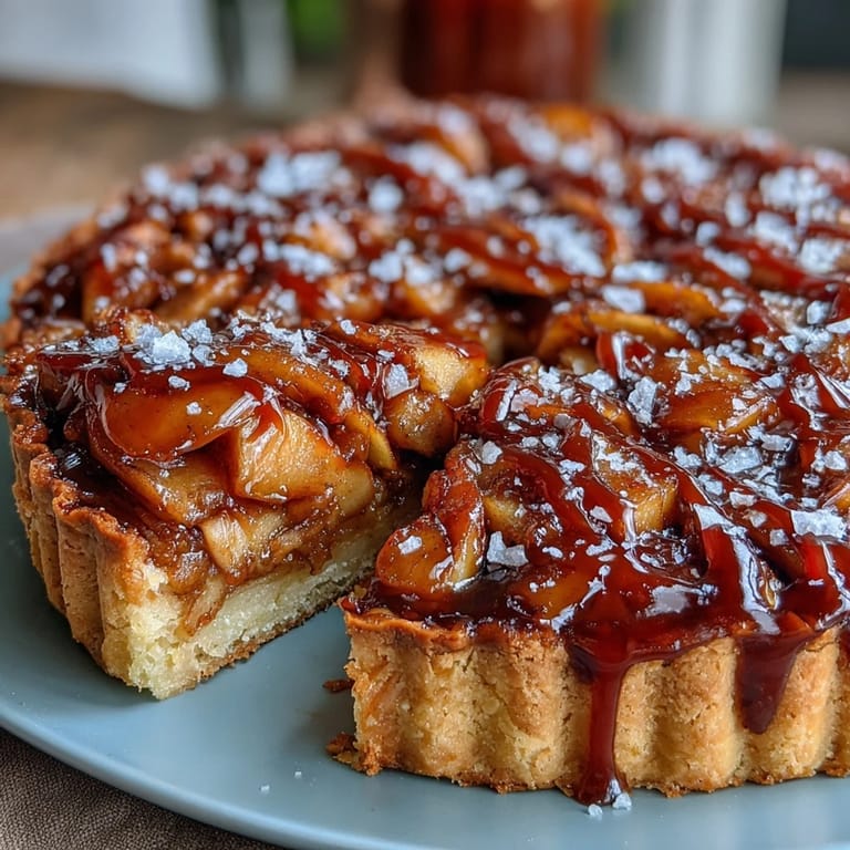 Buttery tart shell holds layers of cinnamon-spiced apples and velvety salted caramel, finished with a sprinkle of sea salt for balance.