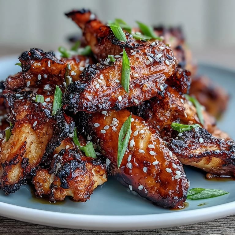 Juicy chicken wings air fried until crispy, coated in a rich Asian honey garlic glaze with a hint of chili heat.