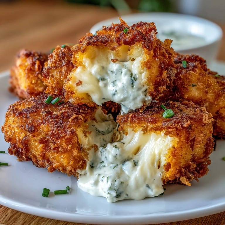 Cheesy funeral potatoes croquettes, air-fried to crispy perfection and garnished with fresh green onions for extra flavor.