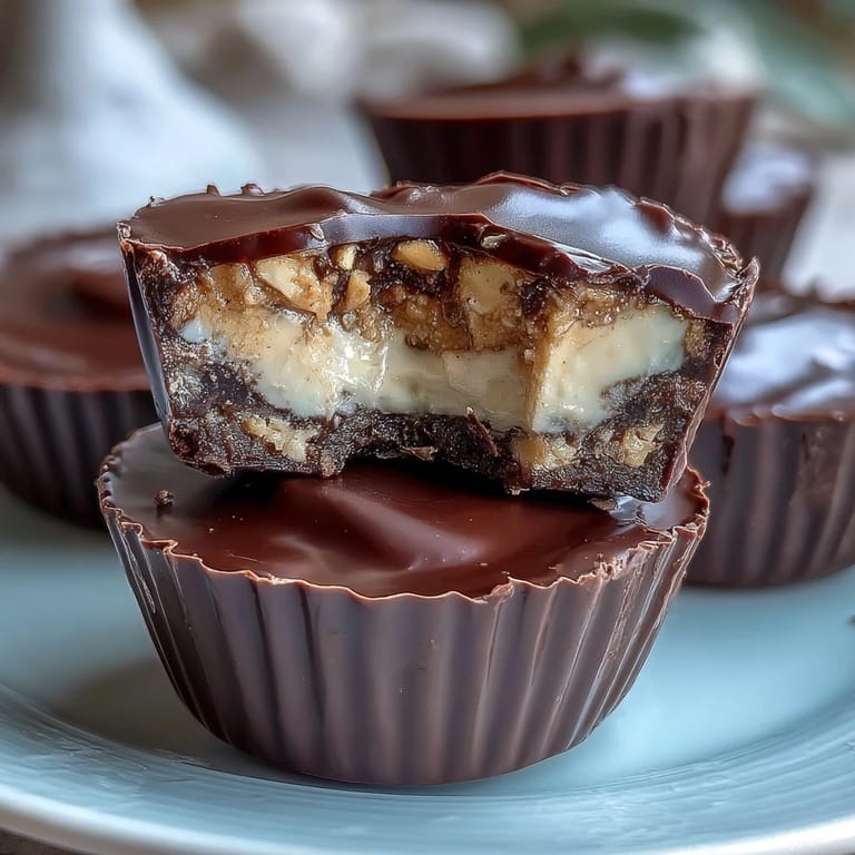 Decadent peanut butter cups filled with creamy Greek yogurt and coated in rich dark chocolate for a protein-rich dessert.