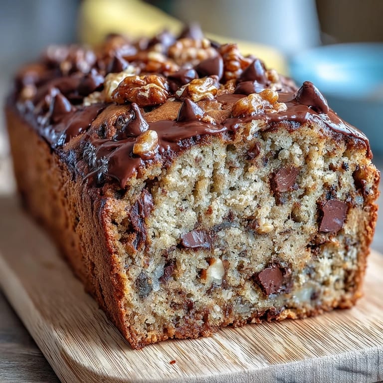 Wholesome banana bread made with ripe bananas, vanilla protein powder, and rich dark chocolate chips for a naturally sweet treat.