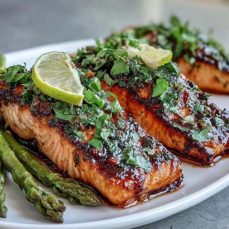 Succulent herb-crusted salmon and crisp asparagus, roasted to perfection for a healthy, elegant dinner.  