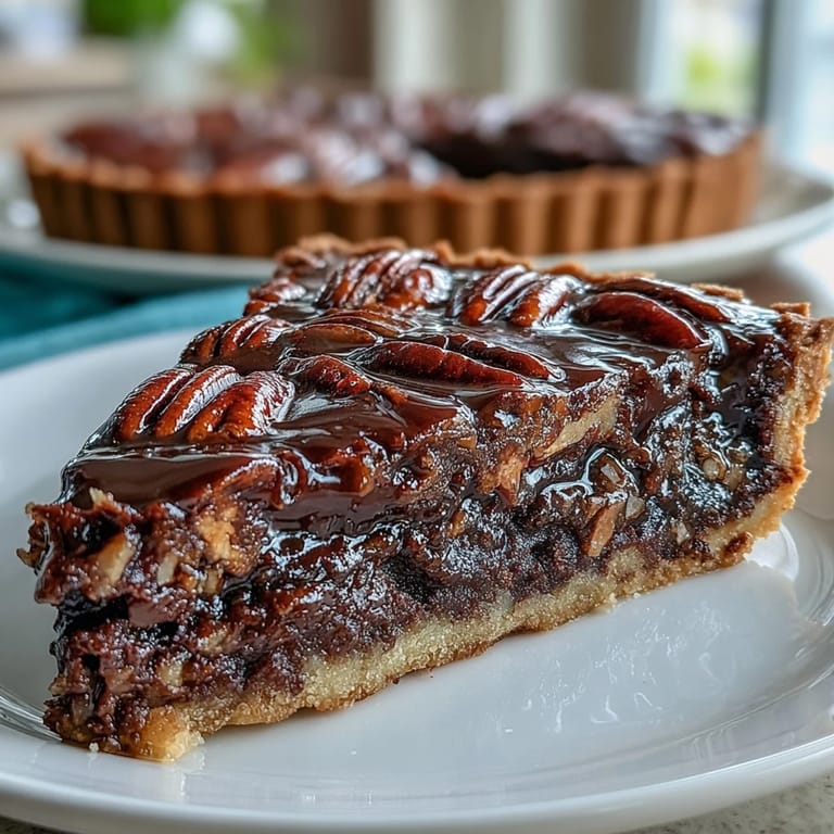 Classic Kentucky Derby tart featuring melted chocolate, toasted pecans, and a flaky crust—ideal for dessert or festive gatherings.