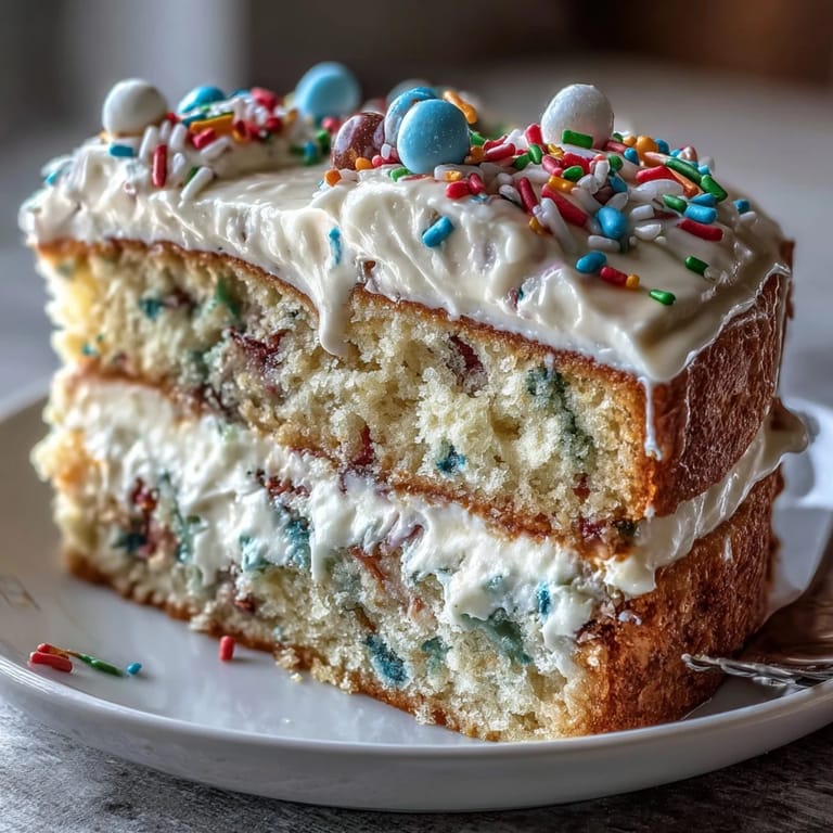 Generously decorated Spring Birthday Party Funfetti Cake, perfect for sunny celebrations.
