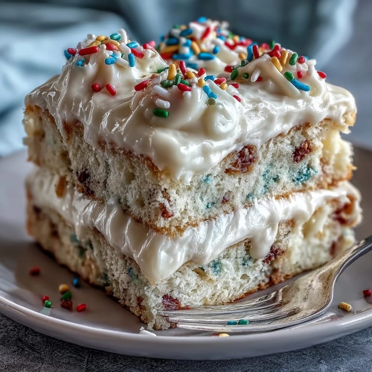 Festive Spring Birthday Party Funfetti Cake, boasting bright sprinkles and sweet frosting.