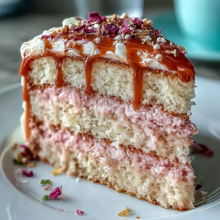 Gorgeous pink velvet cake infused with rosé wine, topped with cream cheese frosting and shimmering gold drip.  