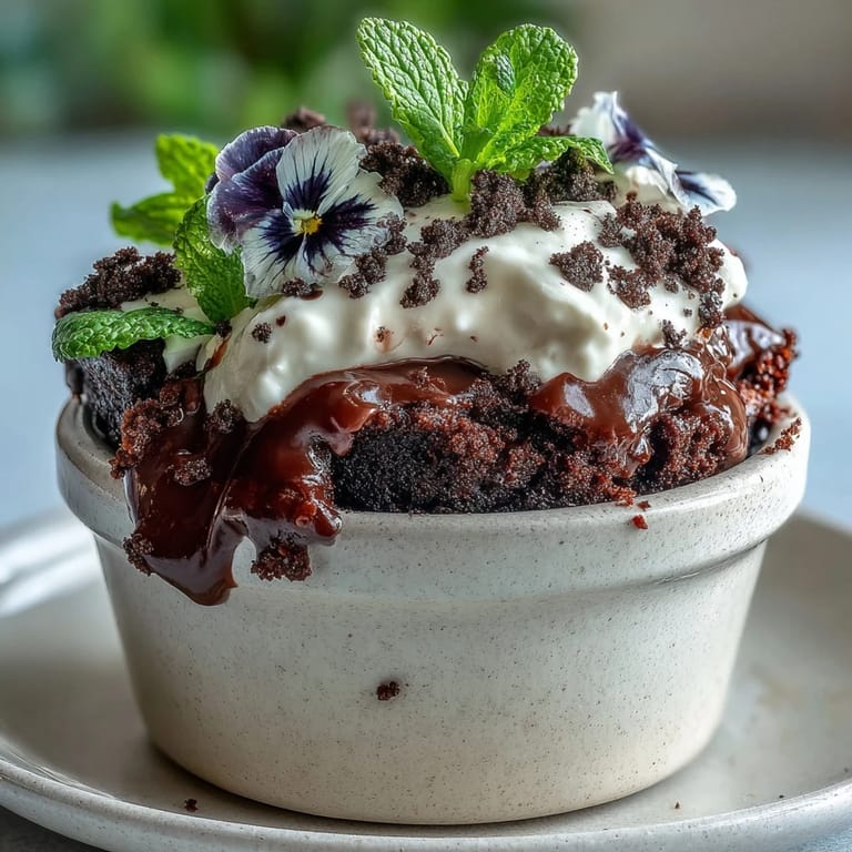 Whimsical flower pot brownies topped with edible flowers and sweet cookie "soil."