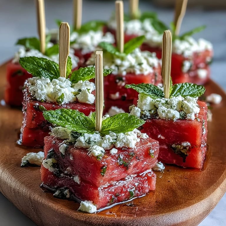 Juicy watermelon feta bites, simple skewers perfect for entertaining guests.