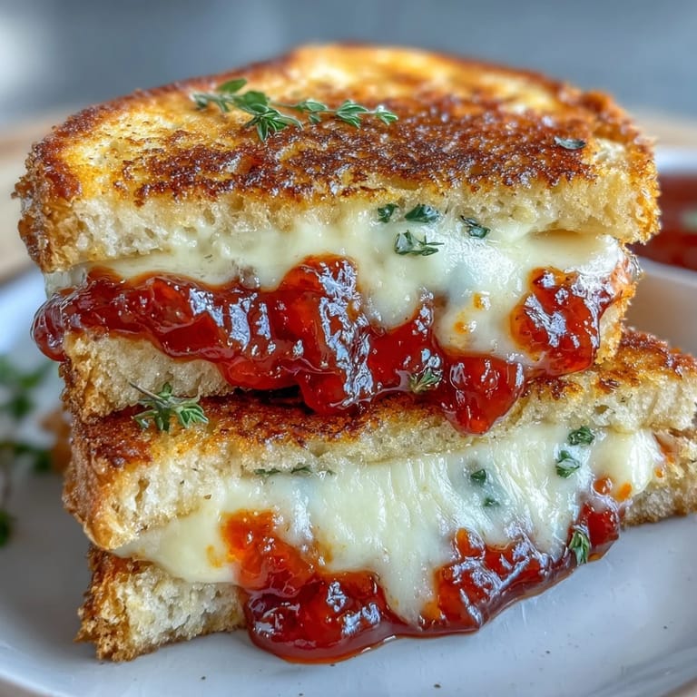 Classic comfort food: perfectly grilled cheese alongside vibrant, savory tomato jam.