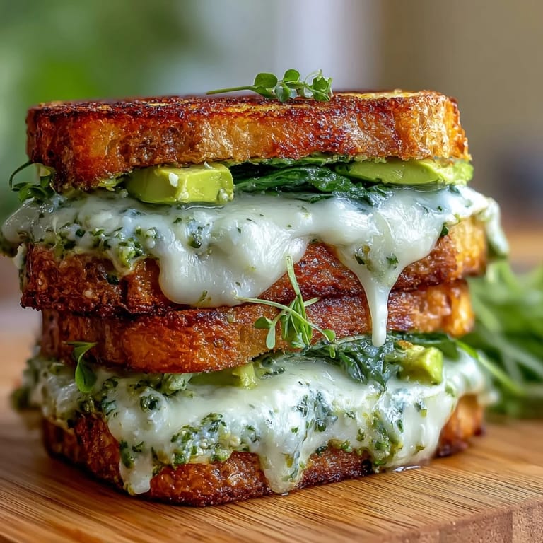 Vibrant Green Goddess grilled cheese bursting with fresh herbs and creamy goodness.
