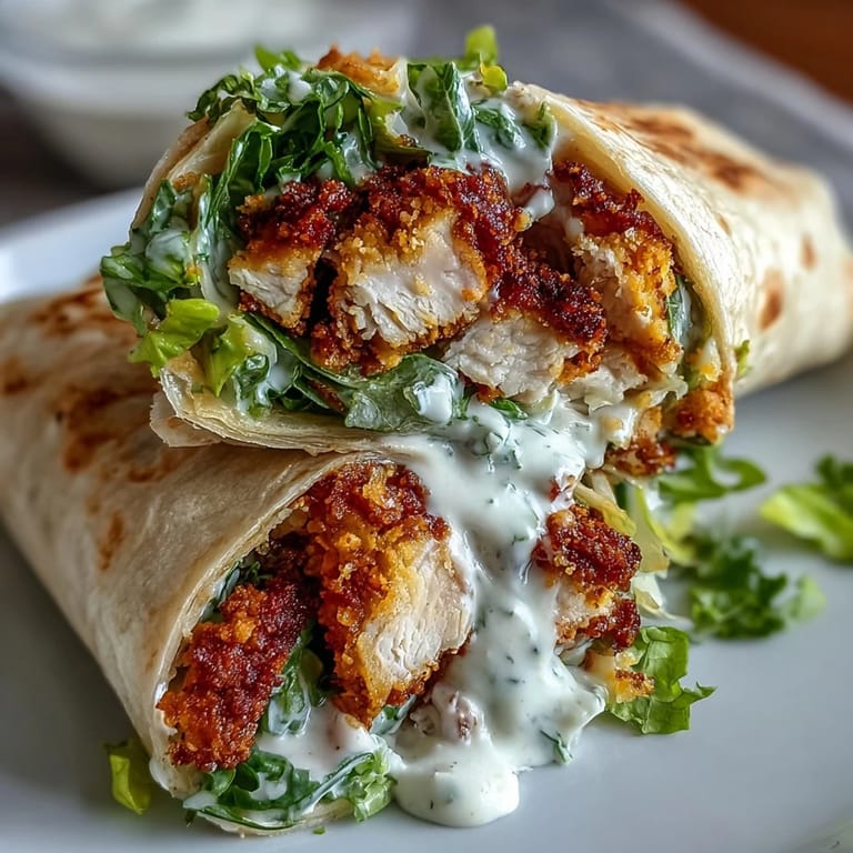 Delectable Crispy Chicken Caesar Wraps, a satisfying lunch wrapped in a tender tortilla.