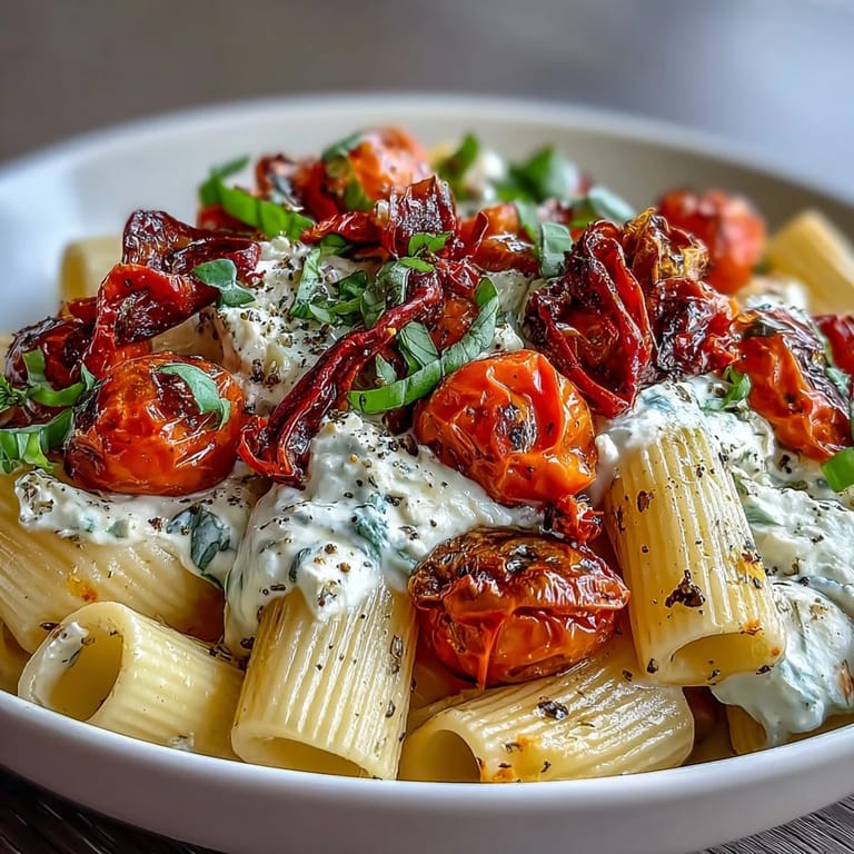 Luxurious roasted tomato whipped feta pasta, perfect for a weeknight meal.