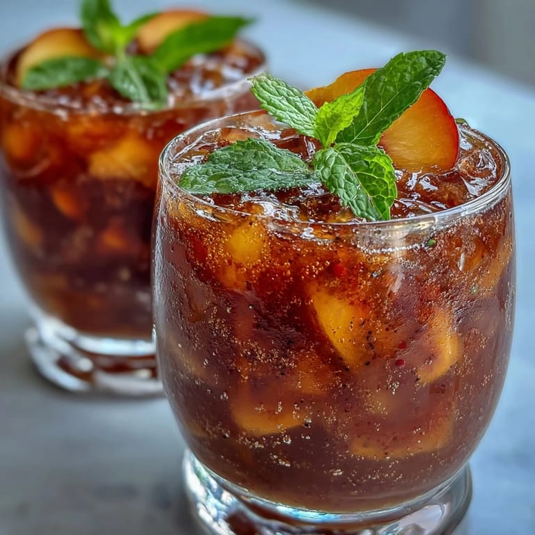 Enjoy frosty glasses of Peach Iced Tea Slushies, perfect for hot afternoons.