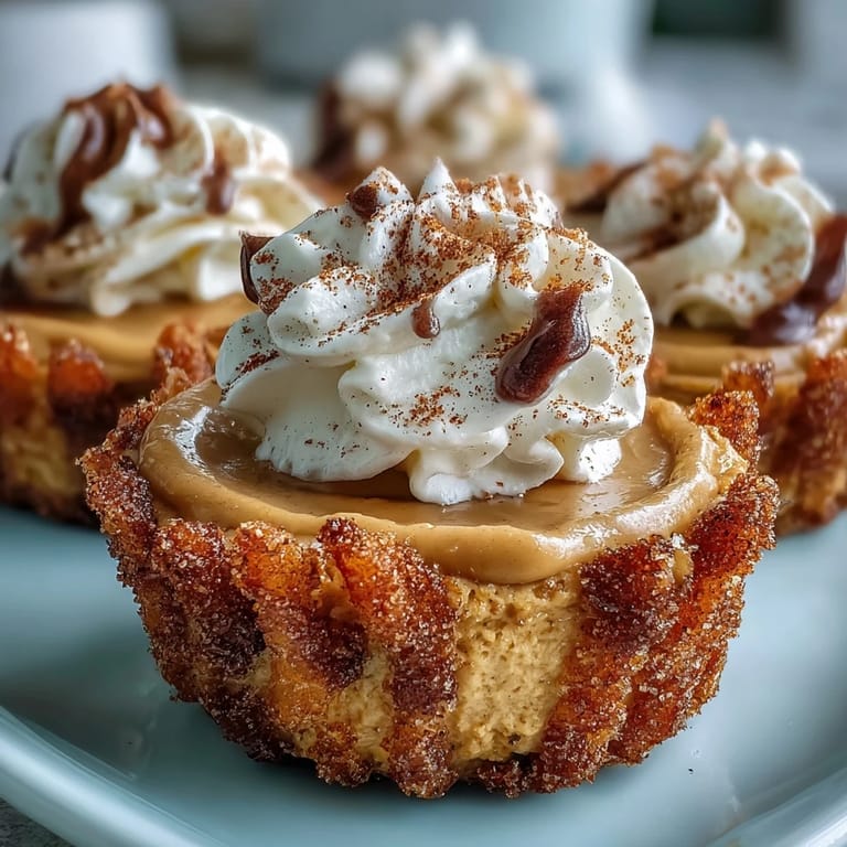 Golden Pumpkin Churro Cheesecake Cups filled with rich, velvety pumpkin cream cheese topping.