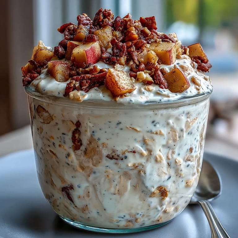 Wholesome Apple Pie Overnight Oats studded with cinnamon-spiced apples, a delightful breakfast treat.