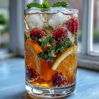 Colorful lemonade bar with fresh fruit and herbs for a customizable grad party drink station.