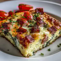 One-Pan Ham and Swiss Frittata with fluffy eggs, savory ham, and melted Swiss cheese baked in a skillet for easy brunch or dinner.