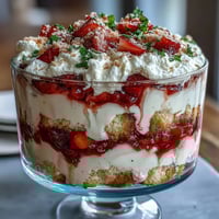 Juicy strawberries and fluffy cream top this beautiful Strawberry Shortcake Trifle.