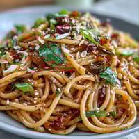 Creamy Gochujang Butter Pasta with vibrant sauce coating every strand.