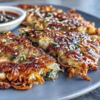 Crispy Cabbage Kimchi Pancakes: golden brown, savory Korean delights with a spicy kimchi kick.