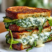 Green Goddess grilled cheese sandwich with melted provolone and fresh avocado.