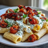 Creamy roasted tomato whipped feta pasta, a vibrant Mediterranean delight.