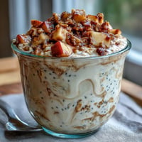 Creamy Apple Pie Overnight Oats with spiced apples and crunchy walnuts, perfect for breakfast.
